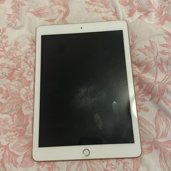 Used iPad 6th Generation Rose Gold 32 GB w/ Pink Leopard Pillow Case - Picture 1 of 4